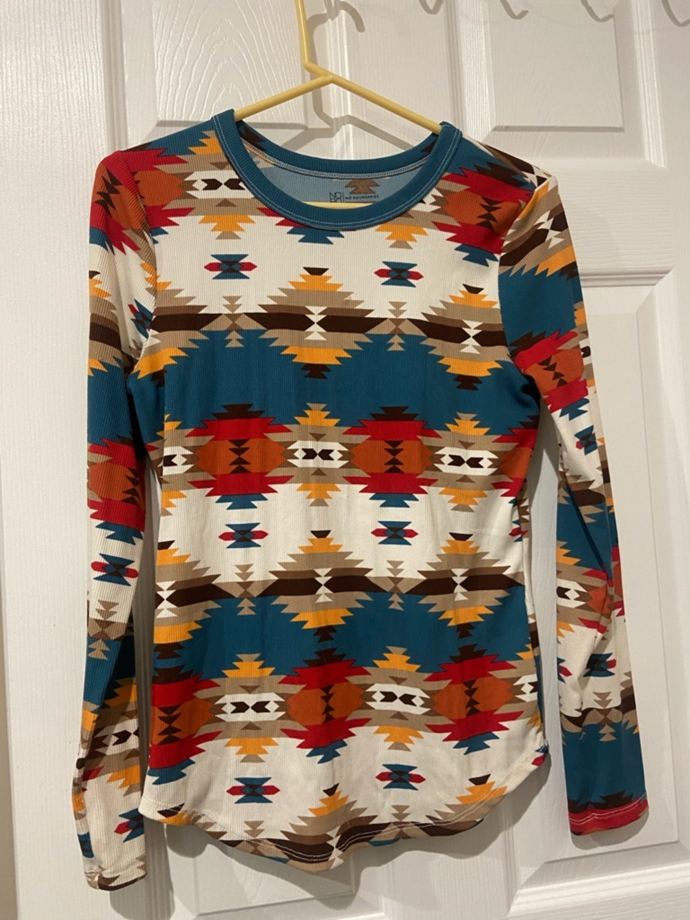 No Boundaries Teal, Cream & Rust Aztec Long Sleeve Top